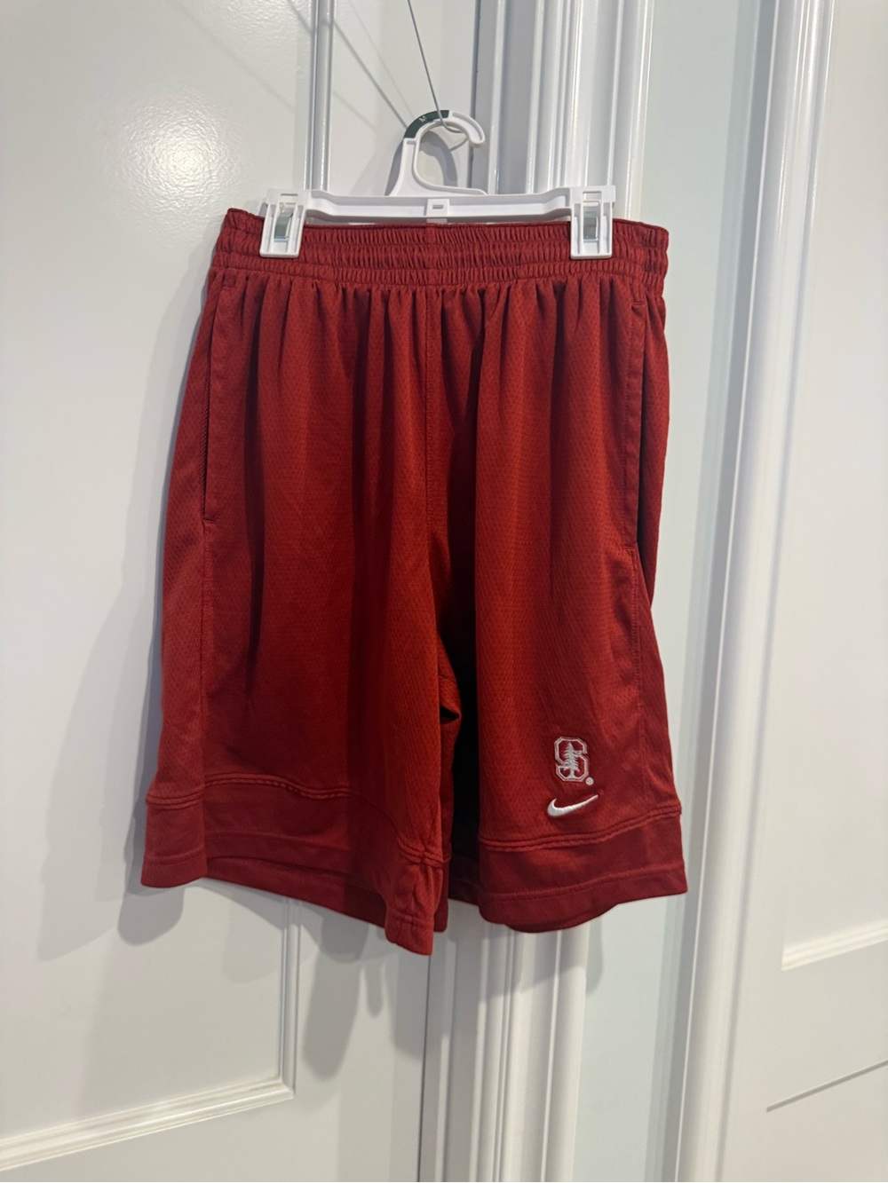 Nike Red Athletic Mesh Basketball Shorts with Swoosh Stanford
